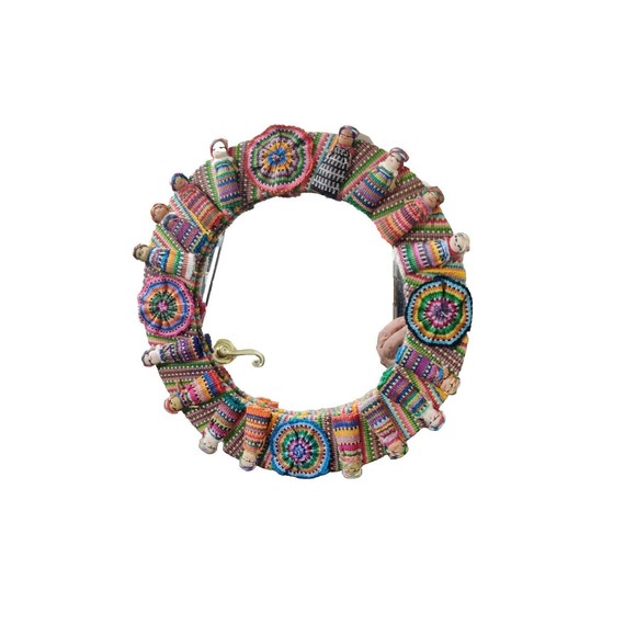 Other - Handmade Guatemalan Peruvian Worry Doll Wreath Folk Art Colorful Mirror 11"